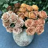 1 Bouquet 9 heads Artificial Roses Flower Bouquets Wedding Garden Decoration Living Room Home Decor Photo Photography Props Pink Fake Flowers