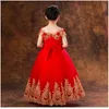 Girl's Dresses Flower Girls Sheer Neck Hand Made Flowers Kids Formal Wear Hi Lo Satin Girl Dress For Wedding