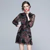 summer Women Dress Retro abstract Print Runway Long Sleeve Vintage Slim Party Vestidos 210531