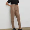 WOTWOY High Waisted Straight Leather Trousers Women Zipper-Up Casual Fleece PU Pants Female Black White Autumn 211118