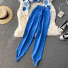 Singreiny Kadınlar Sonbahar Kış Kore Tatlı Set Aşk Baskı Boncuk Örme Kazak + Yüksek Bel Rahat Uzun Pantolon İki Adet Suits 210419