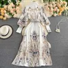 Drucken Floral Maxi DrWomen Turndown Kragen Einreiher Hohe Taille A-Line Party DrAutumn Elegante Boho Kleider 2021 Neue X0621