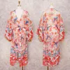 Rosa Boho Print Robes Badkläder Kimono Ups Plus Size Beach Wear Kimono Klänning Tunika Kvinnor Sommar Baddräkt täcker upp A837 210420