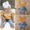 Toddler Baby Girl Clothing Sets Off Shoulder Lace Flower Ruffle Tops Leopard Print Long Pants 2Pcs Outfits