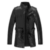 Trenchs pour hommes mode Trench-Coat 2021 hiver mi-long veste en cuir PU polaire chaude coupe-vent coupe ajustée avec ceinture pardessus solide