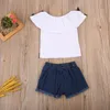 2 pièces enfant en bas âge enfants bébé filles vêtements été sans manches fleur hauts jean Denim tenues courtes filles vêtements Set4494279