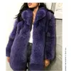 Kvinnors Fur Faux Fursarcar 2021 Jacka 70cm Long Dreamy Lila Färg Naturlig kappa med krage mode vinter äkta