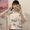 クワイイジャパンポロシャツ楽しい落書き印刷半袖Tシャツ女性ルーズ韓国の学生全体試合原宿コットントップ210526