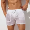 Summer Męskie spodenki Seksowne półprzezroczyste nylon Szybkie suche siłownię swobodne joggery domowe noszenie mężczyzn dna 210714