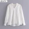 Femmes Mode V Cou Solide Couleur Casual Blanc Smock Chemise Bureau Lady Back Pleat Blouse Roupas Chic Femininas Tops LS7606 210420