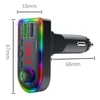 Caricabatterie per auto F8 Trasmettitore FM BT5.0 Kit luce atmosferica Modulatore Ricevitore audio vivavoce wireless Lettore MP3 a colori RGB Angolo regolabile con scatola al minuto