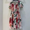 Moda de verano para mujer, diseñadores de pasarela, estampado floral, cuello oblicuo, Vestidos cortos para fiesta de vacaciones, Vestidos de playa 210601