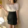 Zweiteiliger Anzug Oversize Bluse Sommer Tops Femme Casual Frauen Kurzarm Mädchen Baumwolle Plus Größe MINI Röcke Hosen 210417