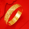 Dubai Wedding Solid Bangle Bracelet for Women Girl Yellow Gold Color Fashion Phoenix Patterned Jewelry Gift Openable