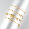 4PCS/Set Bohemian Gold Color Metal imitacja Kryształowe bransoletki dla kobiet Kształt motyla Geometria Lotus Kobiet Charm Biżuter GIF Łańcuch łącza