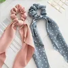 Scrunchies Dot Floral Tryckt Long Streamer Ribbon Headwear Turban Hair Ties Horsetail Slipsar Head Wrap Fashion Hair Tillbehör 6 Designs BT6630