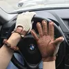 Man Goatskin Gloves Knitted + Leather Male Breathable Unlined Locomotive Driving Fashion Men 211124