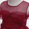 Vestidos para meninas de 3 a 10 anos, vestido infantil para casamento, tule, pérolas vermelhas, menina elegante, princesa, baile, festa, desfile, vestido formal