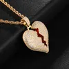 Hip Hop Iced Out Full Rhinestone Rope Chain Heart Breaking Pendant Halsband för män Smycken Dropshipping x0509