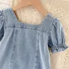 Jumpsuits 2022 여름 아기 소녀 짧은 소매 카우보이 드레스 아이 소녀 공주 드레스 의류 캐주얼 패션