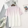 夏のTシャツの女性半袖レディーティートップスグラデーションカラー緩い女性服2021新しい到着y0621