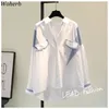 Women Blouse Cotton Stripes Patchwork White Shirts Spring Korean Blusas Loose Fake Two-piece Simple Fashion Tops 210519