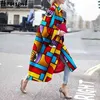 Trench Coat para Mulheres Manga Longa Impressão Colorida Moda Outono Inverno Streetwear Casual Plus Size 210513