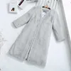 Winter Winter novo estilo coreano moda mulheres coelho casaco de pele parka x-longo V-pescoço V-pescoço quinto casaco de pele de faux hot 211207