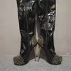 Real Photos Womens High Heels Over Knee Boots Handgjorda Rivets Spikes Sexy Party Prom Lår-High Booties Evening Club Fashion Black Winter Shoes D660