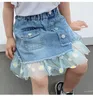 Girls Jean Skirts Holes With Tulle Mesh Flower Baby Girl Denim Toddler Children's Clothes Kids Skirt For 2 4 6 8 9Y