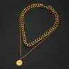 Colliers multicouches en acier inoxydable chaîne épaisse pièce de monnaie colliers pour femmes filles beauté tête pendentif collier punk bijoux heal22