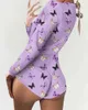 Women Sexy Multicolor Butterfly Print Long Sleeve Skinny Rompers Deep V Neck Cute Pajama Femme Short Jumpsuit Lady Clothing 210415