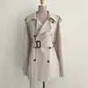 Classic Trench Coat Women Elegant OL Overcoat Autumn Loose Office Lady Soid Casual Thin Windbreaker with Belt 210421