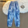 KOSAHIKI Femmes Pantalons Taille Haute Ins Mode Tie-Dye Dégradé Casual Lâche Slim Pantalon Tout-Match 2021 Été Harajuku Pantalon Q0801