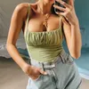 Streetwear Moda Ruched Green Women Tank Tank Sexy Haut Femme Mulheres Crop Top Gothic Camis Casual Drop 210527