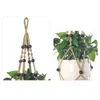 Handmade Flower Pot Net Bag Braided Garden Decoration Home Vintage Decor Plant Hanging Basket Knotted Rope Indoor Plants Hanger Pots Tray Flowerpot Holder JY0775