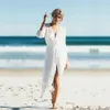 Bawełna Long Beach Cover Up Robe De Plage Swimsuit Sałaja Praia Kobiety Kostium Kąpielowy Pokrywy tuniki dla # Q422 210420