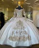 Champagne långärmad quinceanera klänningar 2022 Ruffles bollklänning Formell Prom Party Dress Lace Up Princess Sweet 15 16 Dress