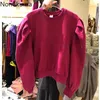 Nomikuma Korean Solid Women Sweatshirt Autumn Puff Long Sleeve O-neck Top Jumper New Short Causal Pullover Hoodies 6C686 210427