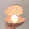 Keramisk Shell Pearl Lampa Bedroom Decor Night Light Streamer Fairy Shell for Girl Home Decoration Bedside Lamp Girl Present H0922