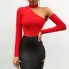 Spring Women Clothes Long Sleeve Sexy Blouses Off the Shoulder Red Solid Halter Tops Blusas Female Casual Shirts 210517
