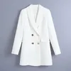 Women Spring Fashion Double Breasted Long Blazer Coat Vintage Sleeve Offlce Lady Female Outerwear Chic Veste Femme 211019