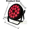 Lavagem de led Slimpar 18x18w rgbwauv 6in1 IR Controle remoto DMX512 LED PAR Light Quad Stage