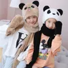 Toddler Kids Baby Winter 3 In 1 Hat Long Scarf Gloves Set Cute Panda Animal Ears Thicken Fuzzy Plush Hoodie Earflap Cap