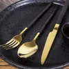 Black Dinnerware Golden Cutlery Set Stainless Steel Hand Polish Dinner Spoon Fork Knife Tableware Gold Flatware