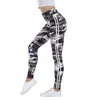 Femmes Camo Fitness Legging Mode Blanc Rayures Taille Haute Maigre Sport Extensible Pantalon D'entraînement Leggings Décontractés 211215