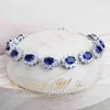 Silver 925 Kvinnor Brudsmycken Set Blue Zirconia Costume Fina smycken Bröllopshalslingörhängen
