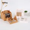 StoBag 10pcs/lot Kraft/White Handle Paper Box With Window Cupcake Packaging Birthday Party Handmade Cookies Hold Event Favor 210602