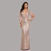 Sexy V-neck Mermaid Evening Dress Long Formal Prom Party Gown Full Sequins long Sleeve Galadress Vestidos Women Dresses 2022