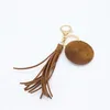 Foreign trade wooden keychain can be printed round and Korean velvet tassel pendant key ring multi-color optional